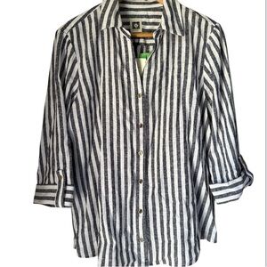 Anne Klein shirt navy White Striped Shirt petite large NEW